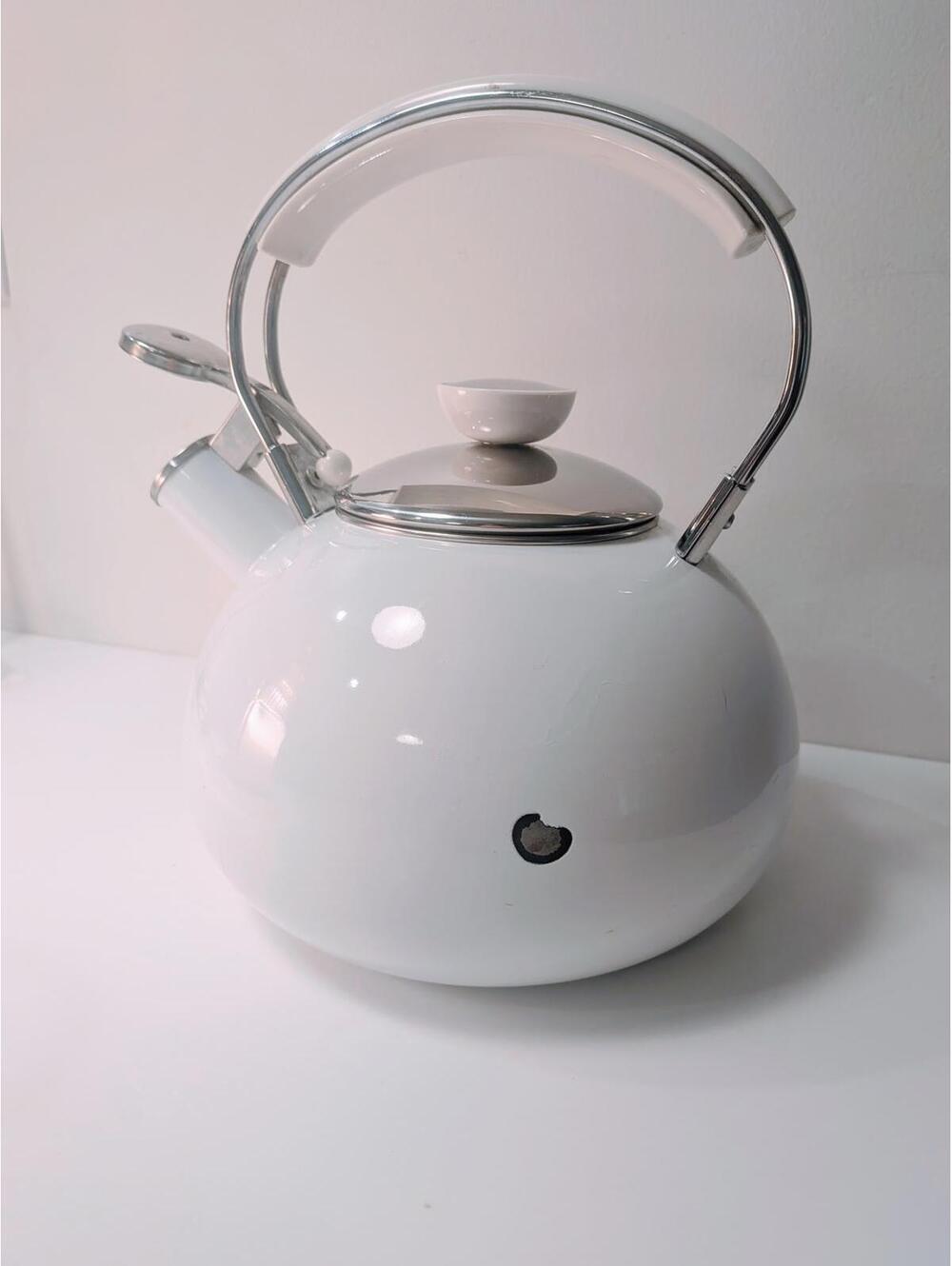 Vintage COPCO White Enamel Metal Whistling Teapot 0704 (note wear on side )